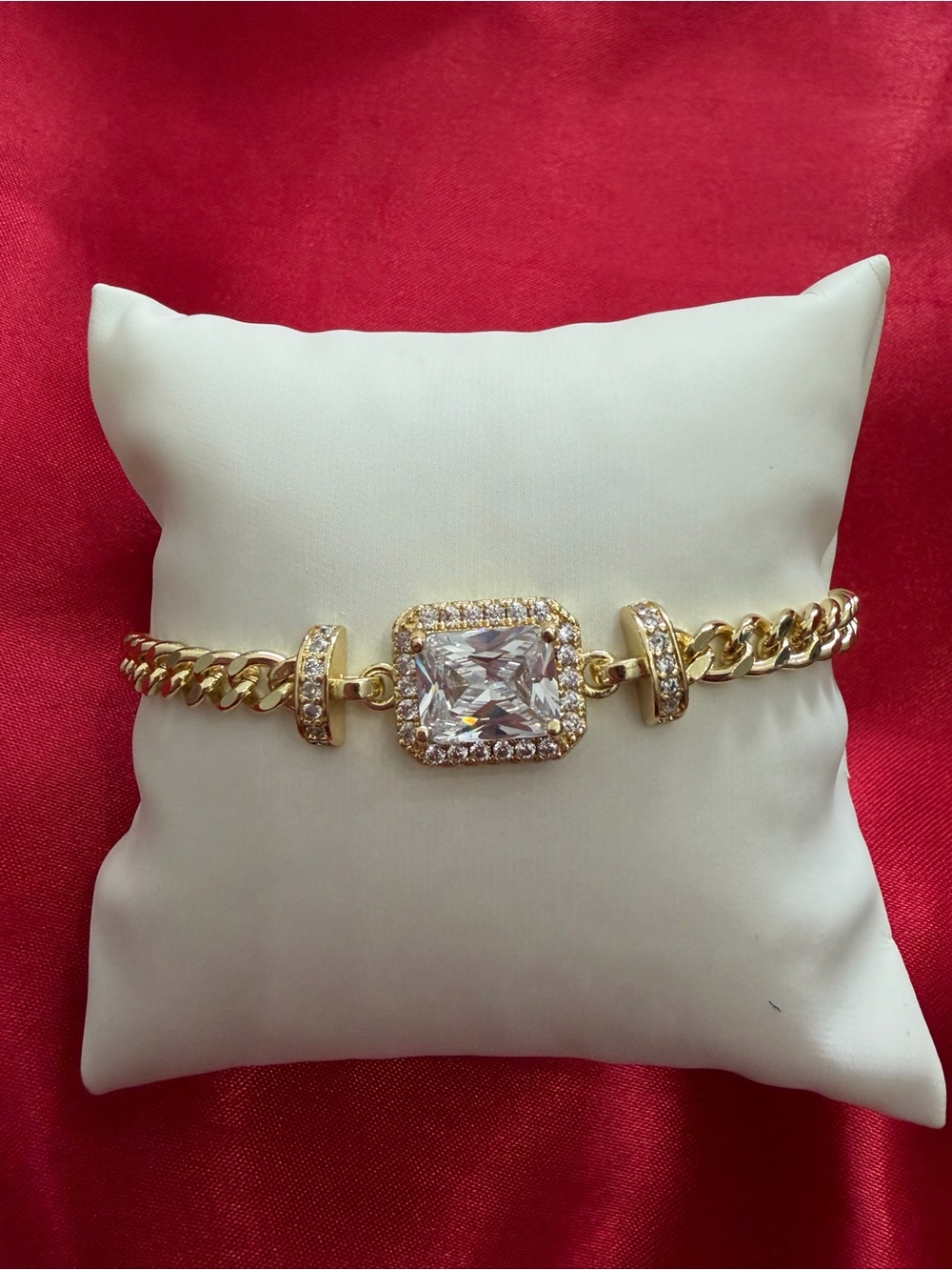 Gold-Plated CZ Square Center Chain Bracelet - Gold